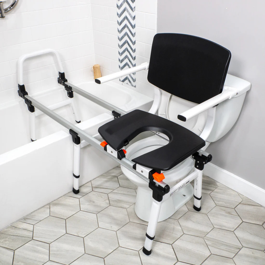 Accessories and Parts for ShowerGlyde® Transfer Benches offer durable seating that extends over the bathtub and toilet, ensuring safe and comfortable transfers for those with limited mobility.