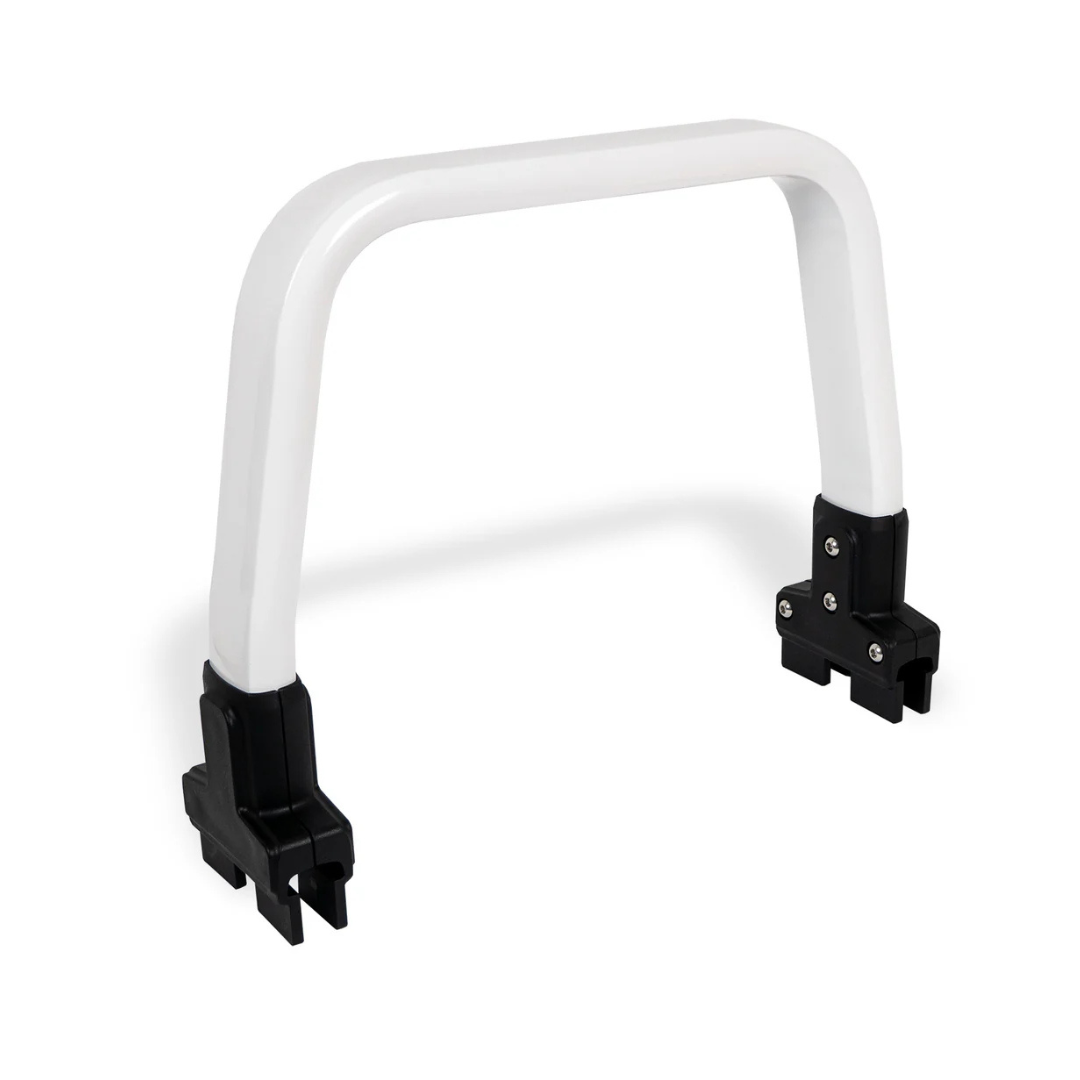 The Accessories and Parts for ShowerGlyde® Transfer Benches include a white rectangular metal safety rail with black mounting brackets on both ends, designed to be attached for added support, stability, and enhanced bathing comfort.