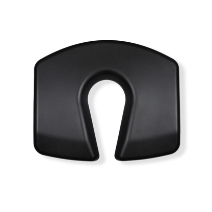 The Accessories and Parts for ShowerGlyde® Transfer Benches include a black, U-shaped orthopedic seat cushion with a central cutout and contoured design, shown on a white background.