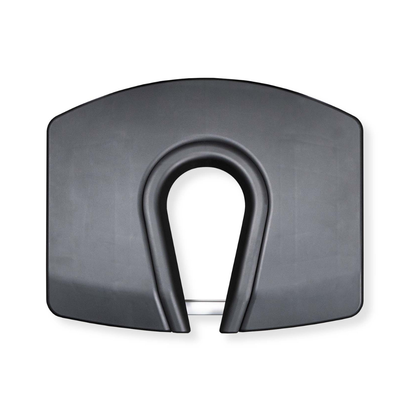 The ShowerGlyde SG1 Bathtub Sliding Transfer Bench offers added bathroom safety and support for users with mobility challenges when paired with a black, U-shaped raised toilet seat featuring an open front for extra height.