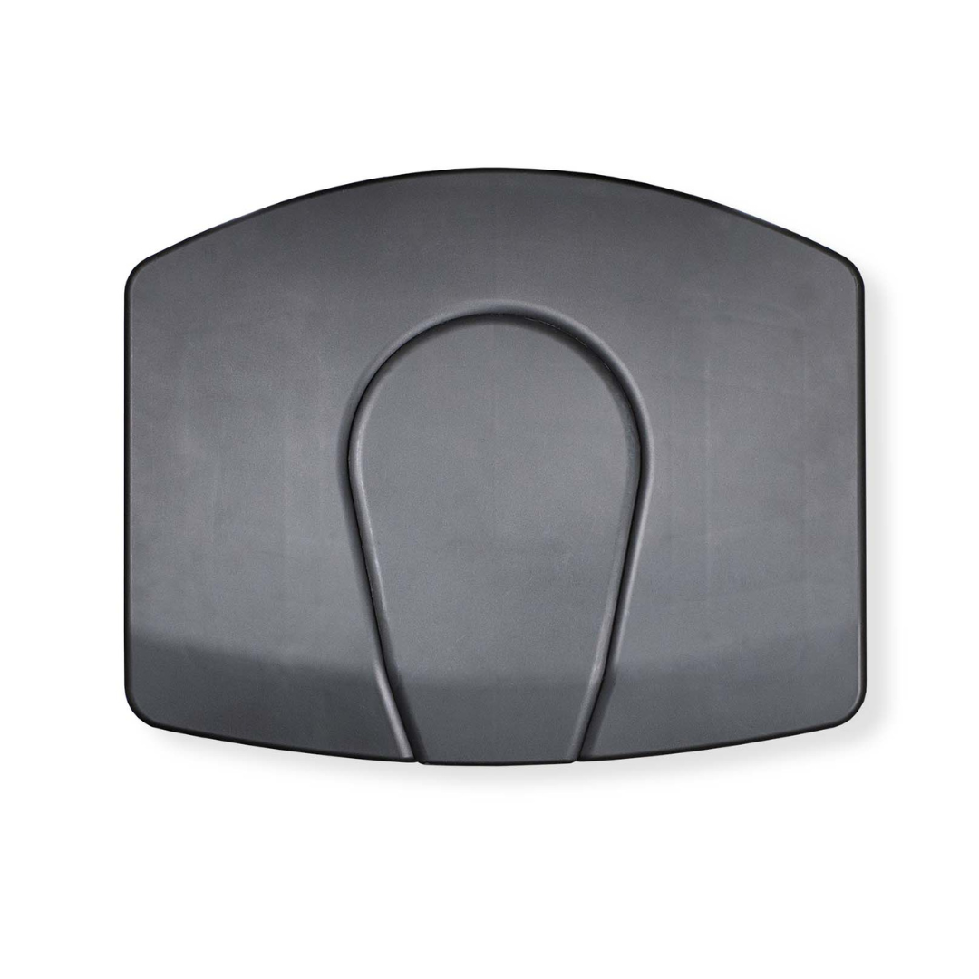 A black plastic part with a curved, raised groove in the center, seen from above on a white background; it resembles a component of the ShowerGlyde SG1 Bathtub Sliding Transfer Bench.