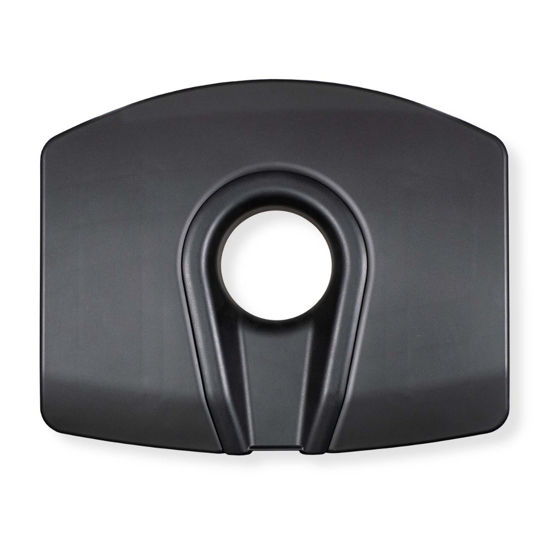 The ShowerGlyde SG3 Sliding Transfer Bench with Swivel Seat features a black plastic contoured seat with a large central opening and a slightly raised back, designed for safe and comfortable commode or shower transfers.