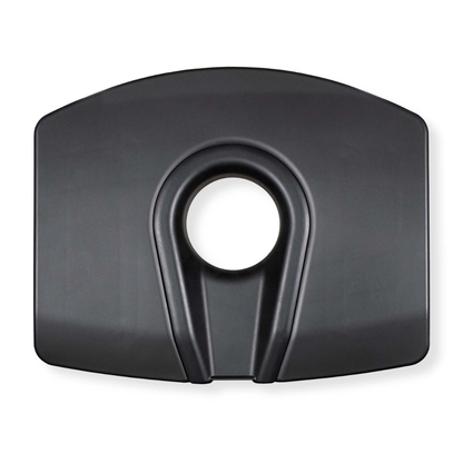 The ShowerGlyde SG3 Sliding Transfer Bench with Swivel Seat features a black plastic contoured seat with a large central opening and a slightly raised back, designed for safe and comfortable commode or shower transfers.