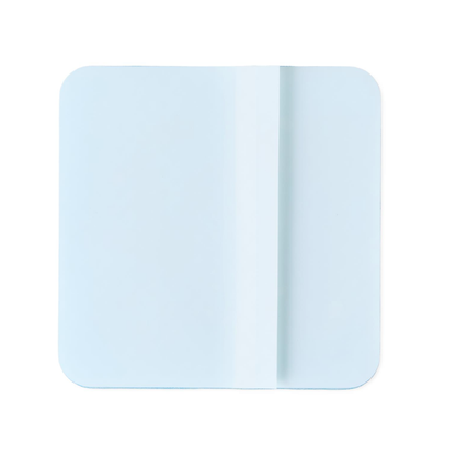 The Medline Skintegrity Hydrogel Wound Dressing (4" x 4") is shown on a white background, highlighting its square shape, light blue color, and gentle cushioning similar to a silicone baking mat.