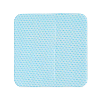 A Medline Skintegrity Hydrogel Wound Dressing (4" x 4") is displayed on a white background, featuring a light blue color, rounded corners, and a subtle textured pattern—ideal for wound care routines.