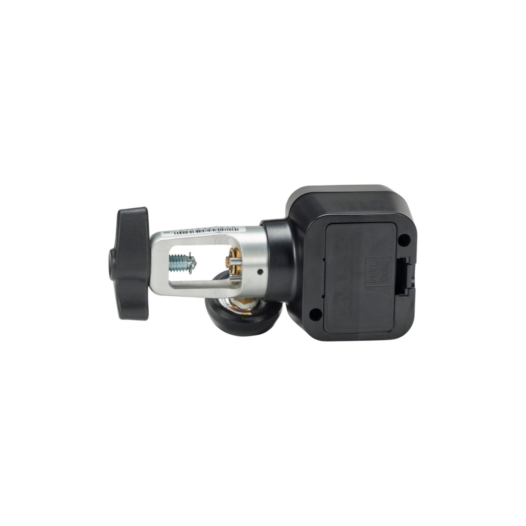 A black and silver trailer hitch lock is displayed on a white background, featuring a large locking mechanism and a keyhole, designed with the same reliability found in the Drive SmartDose® Evolution™ Oxygen Conserver.