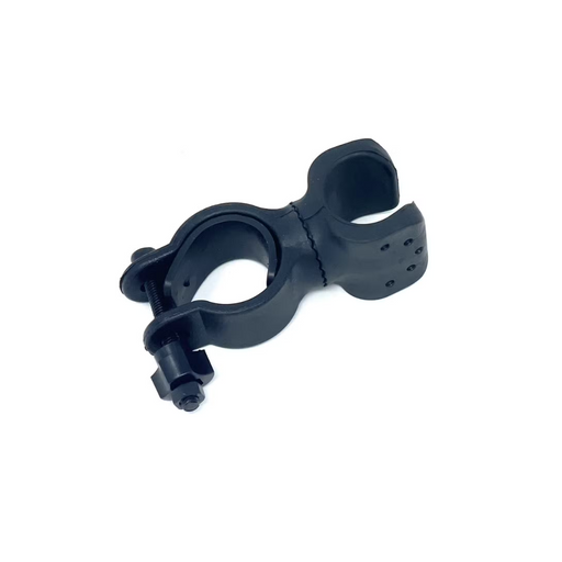 The Glion SNAPnGO Scooter Accessories, in black, includes a handlebar mount with clamp and bolt for easy attachment. Perfect for mounting accessories on mobility scooters or e-bikes using lithium-ion batteries, and its adjustable features are shown against a white background.