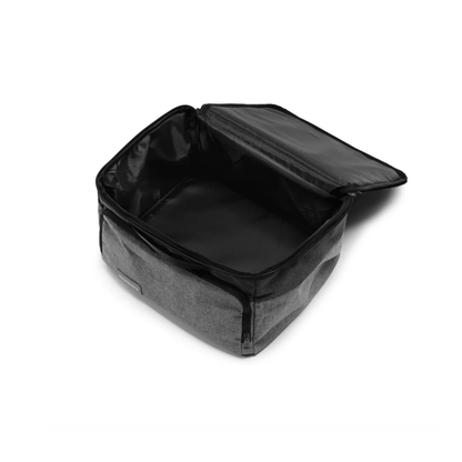 The Storage Bag For Roamate Electric Wheelchair, a gray rectangular fabric bag with a zippered lid, is open to show its empty black interior. The bag is displayed on a plain white background.