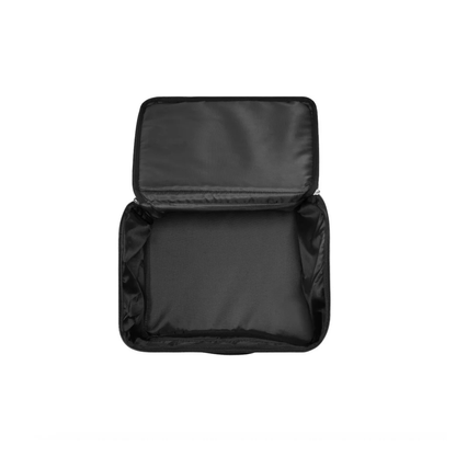 An open, empty black zippered Storage Bag for Roamate Electric Wheelchair with a soft interior is displayed against a plain white background.