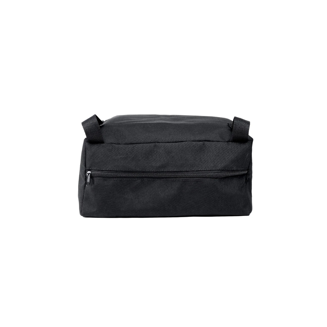 The Storage Bag For ScootNgo Lite/Voyager is a rectangular black fabric toiletry bag featuring a front zipper pocket and two small side handles, shown on a white background—ideal for keeping your essentials organized and within reach while using your Lite or Voyager Mobility Scooter.