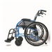 The Strongback Mobility 24HD Heavy Duty Wheelchair features a side view of a blue lightweight frame, black seat cushion, and armrests. It includes an ergonomic support design with two large rear wheels and two smaller front wheels for enhanced mobility and ease of use.