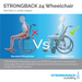 The Strongback Mobility 24 Wheelchair stands out for its ergonomic design, offering superior posture support with lumbar features. Unlike standard wheelchairs that promote slouching, it ensures an upright position and includes branded text and logos.