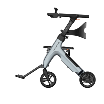 A modern, lightweight, foldable Superpi W1 Electric Wheelchair Rollator with 4-in-1 functionality, featuring four large wheels and a handlebar for enhanced mobility, shown in a side profile against a white background.