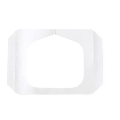 The Medline SureSite Window Transparent Film Dressing is a white adhesive bandage with a rectangular center and angled edges, designed to protect catheter sites. It is pictured against a plain white background.