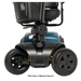 Close-up of the front wheels and base of the Pride Mobility Victory® Platinum Bariatric 4-Wheel Scooter, featuring detailed components, durable tires, and Charge360 Magnetic Charging. Text: FDA Class II Medical Device*.