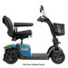 The Pride Mobility Victory® Platinum Bariatric 4-Wheel Scooter, in blue and black with EZ Turn technology, padded seat, armrests, rearview mirror, and front basket, is shown from the side. FDA Class II Medical Device text below.