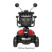 Front view of the Pride Mobility Victory® Platinum Bariatric 4-Wheel Scooter in red and black with EZ Turn, padded seat, backrest, armrests, side mirrors, and four wheels. Text below: FDA Class II Medical Device*.