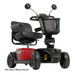 A red and black Pride Mobility Victory® Platinum Bariatric 4-Wheel Scooter with EZ Turn Technology features a padded seat, armrests, front basket, rearview mirrors, and is labeled as an FDA Class II Medical Device in the bottom left corner.