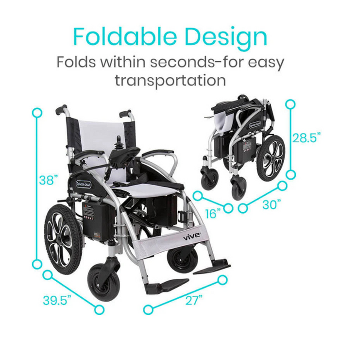 The Vive Health Compact Power Wheelchair - Foldable Long Range Transport Aid has a compact foldable design