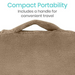 A close-up of the Vive Health Foam Bed Wedge showcases its brown fleece cover and built-in handle for easy carrying, reminiscent of memory foam comfort. Text above reads, Compact Design: Built-in handle for convenient travel.