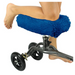 Someone using a knee scooter with the Vive Health Faux Sheepskin Knee Walker Pad Cover for added comfort. The scooter is designed for pain relief and features black wheels and a metallic frame.