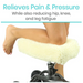 A person rests their knee on a Vive Health Faux Sheepskin Knee Walker Pad Cover, enveloped in plush material. Text reads: Relieves pain and pressure, reducing hip, knee, and leg fatigue with its nonslip design.