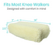 The Vive Health Faux Sheepskin Knee Walker Pad Cover, designed for comfort, features a creamy faux sheepskin cover. Measuring 14 x 7 x 2.5, its nonslip and fits most knee walkers.