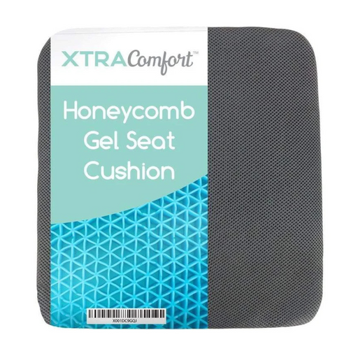 The Vive Health Honeycomb Gel Seat Cushion, featuring a textured teal honeycomb design, is ideal for coccyx pain relief and offers excellent sciatica support with its gray cushion.