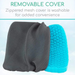 The Vive Health Honeycomb Gel Seat Cushion showcases a blue honeycomb pattern with partial coverage by a black zippered mesh fabric. Its open-cell design alleviates coccyx pain, and the removable, washable cover enhances convenience.