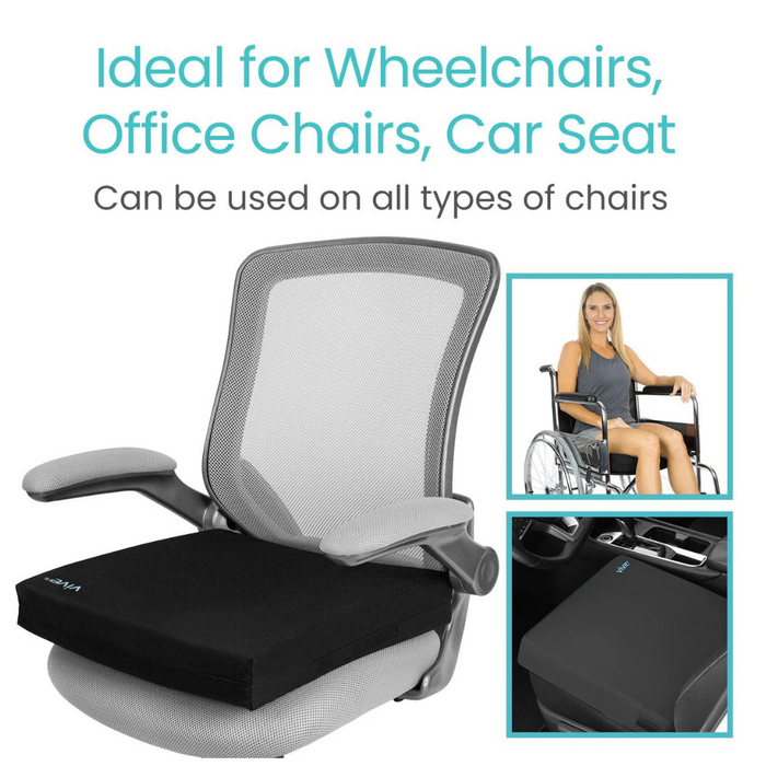 The Vive Health Universal Gel Seat Cushion with Washable Cover is ideal for wheelchairs, office chairs, car seats, scooters, powerchairs and more.