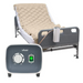 The Vive Health Alternating Pressure Pad, an inflatable hospital bed with a pressure relief mattress, features a control panel with a dial and on/off switch. It has a raised backrest, adjustable pressure pump, and sturdy metal frame.