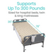 The Vive Health Alternating Pressure Pad is displayed on a hospital bed frame, showcasing robust air cells measuring 36x78 inches. It supports up to 300 pounds and fits hospital beds, as well as twin and king mattresses, with its alternating pressure system.