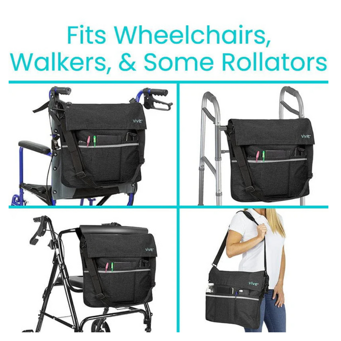 The Vive Health Portable Mobility Bag fits wheelchairs, walkers and rollators alike. 