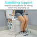 The Vive Health Stand Alone Toilet Safety Rail offers lightweight, portable stability for sitting and standing. This free-standing support includes handles and a side magazine holder. Caption: Toilet Safety: Essential aid for sitting down and standing up.