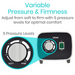 The image displays a Vive Health 5 Alternating Pressure Pad with a dial labeled 5 Pressure Levels, allowing adjustments from Soft to Firm. The text above reads, Variable Pressure & Firmness, perfect for pressure relief with adjustable firmness through alternating air chambers.