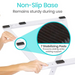 A graphic showcases the Vive Health Stand Alone Rail with a close-up of its non-slip base. Text reads, Non-Slip Base Remains sturdy during use and 7 Stabilizing Pads Prevent sliding while adding support. Hands adjust its durable steel frame for optimal use anywhere in the home.