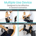 Four scenarios showcase a caregiver using the Vive Health Transfer Sling. Top left: standing support, top right: turning aid with padded handles, bottom left: sitting assistance, and bottom right: leg lifting with non-slip lining. Text emphasizes the devices versatility.