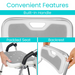 Image of the Vive Health Folding Portable Shower Chair featuring a foldable design with built-in handle for easy carrying, an aluminum frame, padded seat with drainage holes, and a comfortable backrest for convenience and support.