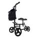 The Vive Health Folding Portable Knee Walker is a black, lightweight, and foldable mobility aid featuring four all-terrain wheels, a seat, a handlebar, and a convenient black storage bag. It provides a comfortable platform for resting one leg while propelling with the other.