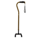 The Vive Health Quad Cane in bronze is lightweight, height adjustable, and features a four-pointed rubber base for stability. It includes an ergonomic black comfort grip handle and a wrist strap.