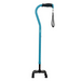 The Vive Health Quad Cane is a lightweight, height-adjustable cane in blue with a comfort grip handle and wrist strap. It includes a quad base with four nonslip rubber-tipped feet for enhanced stability.