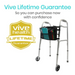 Image of a Vive Health Folding Walker with 5 Wheels, made from anodized aluminum and includes a storage bag. Features a Lifetime Guarantee badge and text above stating, Vive Lifetime Guarantee - Buy this lightweight foldable walker confidently. Suitable for users up to 66.