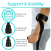 Using Vive Health Forearm Crutches, a person can enjoy support and stability with ergonomic design supporting up to 300 lbs and equipped with non-skid, non-marking rubber tips for enhanced safety. Icons highlight these premium mobility features.