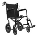 The Vive Health Lightweight Steel Folding Transport Wheelchair is a black model with armrests, footrests, and four wheels. It offers easy maneuvering and features a fabric seat and backrest for comfortable seating, suitable for indoor and outdoor use.