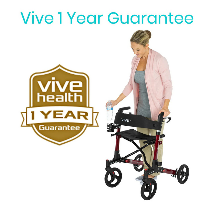 The Vive Health Mobility Cup Holder Attachment comes with a 1 year guarentee