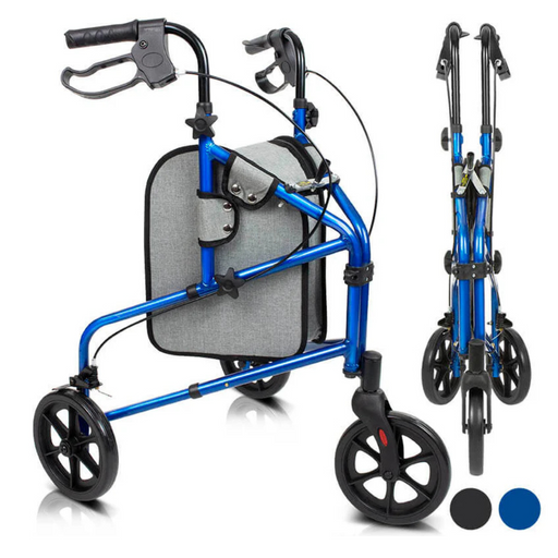 Vive Health 3 Wheel Walker Rollator with Storage Bag Blue