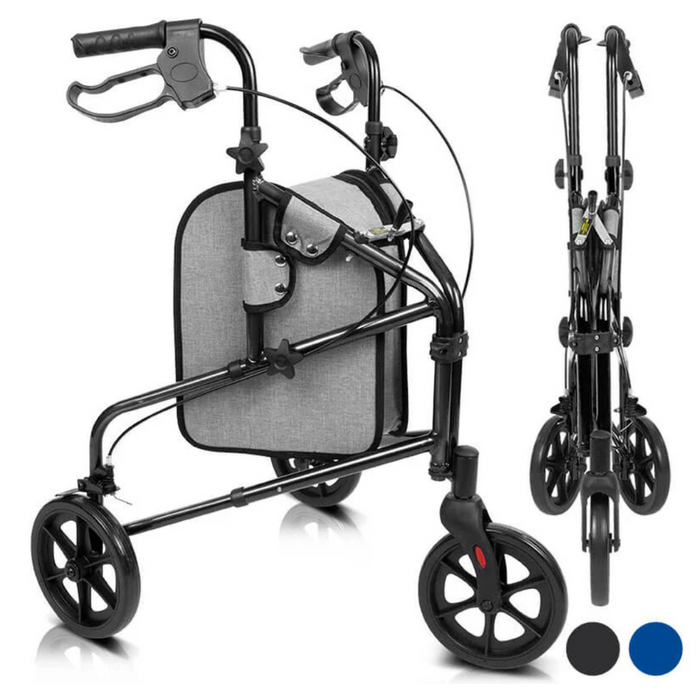 Vive Health 3 Wheel Walker Rollator with Storage Bag Black