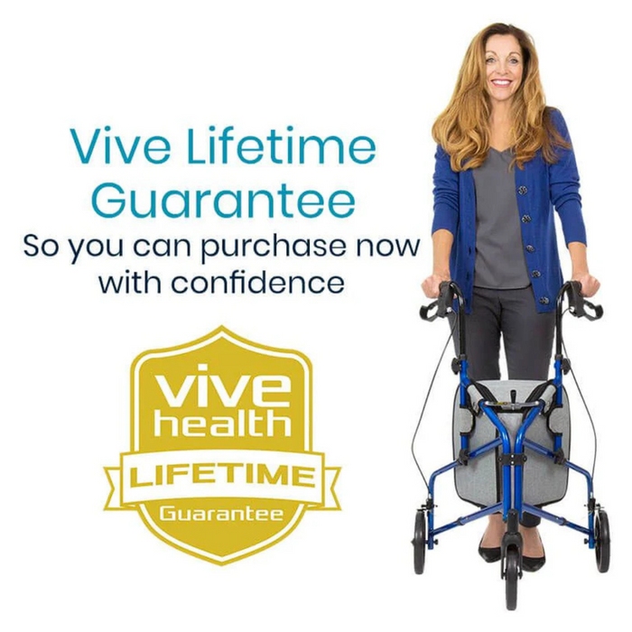 Vive lifetime guarentee Vive Health 3 Wheel Walker Rollator with Storage Bag