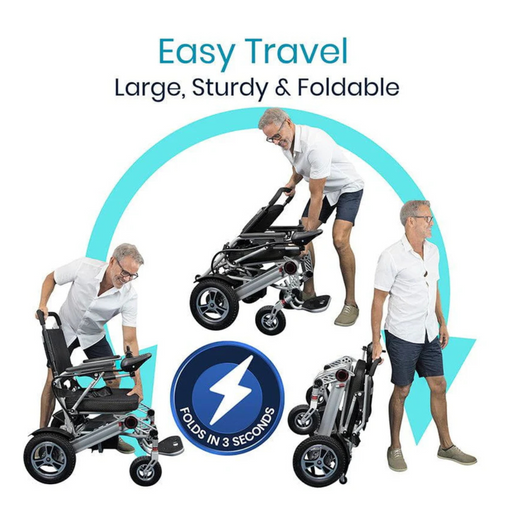 Easy traveling with the Vive Health Portable Power Wheelchair - Foldable & Long-Range Mobility MOB1029L