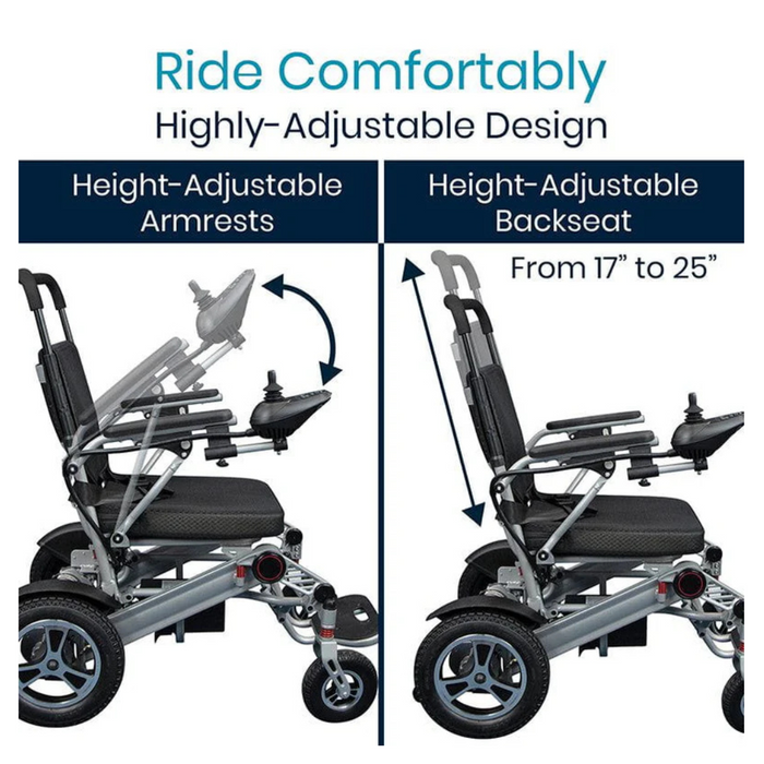 ride comfortably with the Vive Health Portable Power Wheelchair - Foldable & Long-Range Mobility MOB1029L